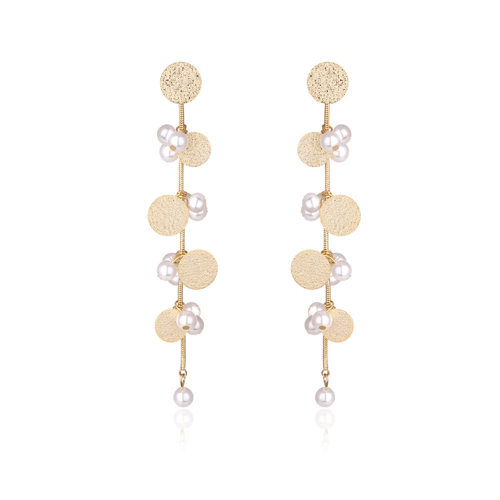 Pearl Textured Disc Chain Earrings